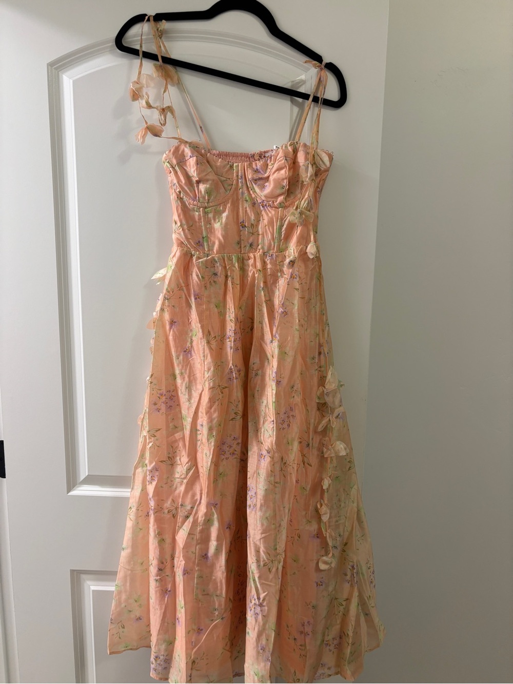 Astr Peach Floral Midi Dress with Spaghetti Straps
